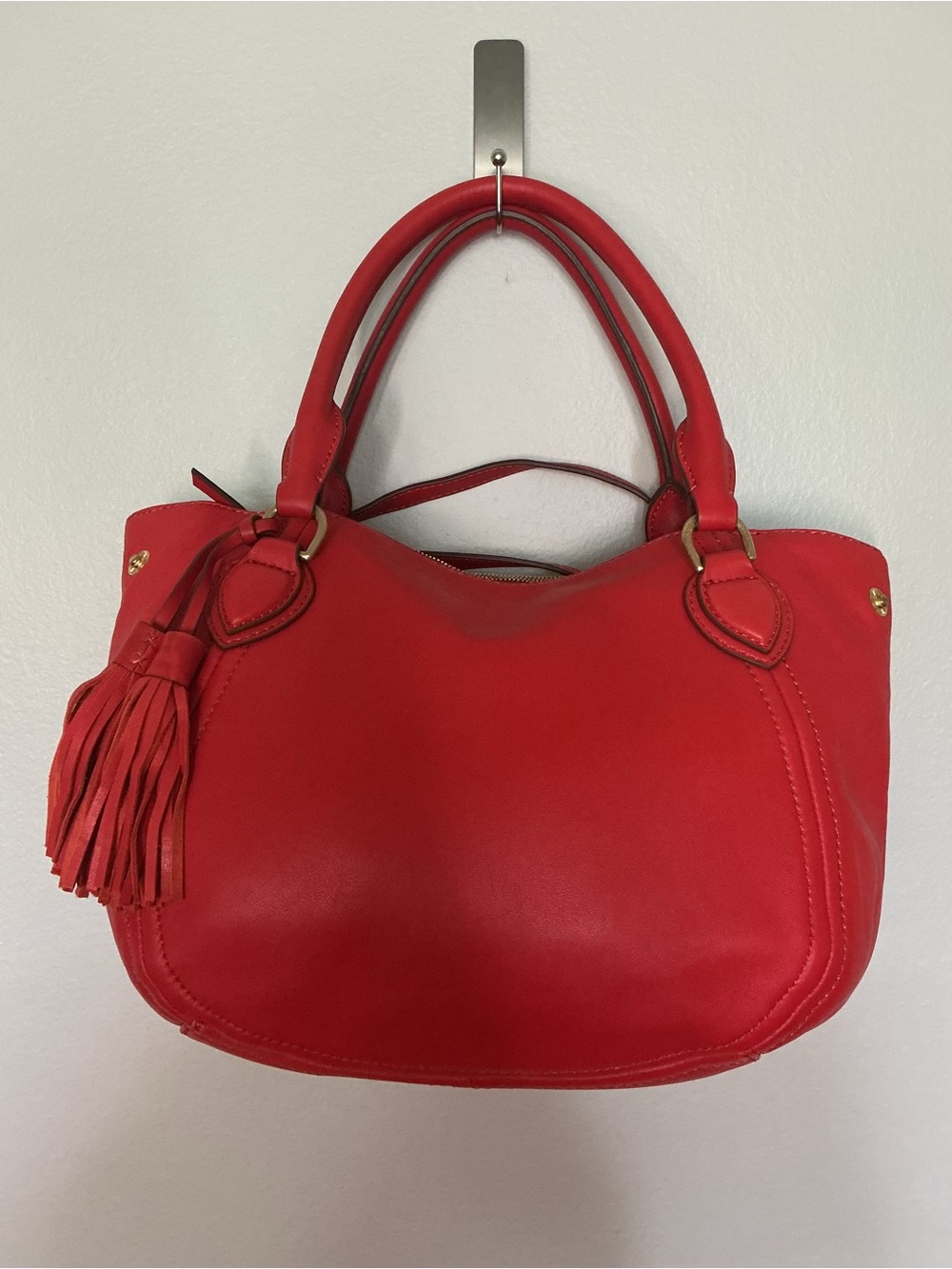J.Crew Peyton Red Smooth Peyton leather tassel satchel/ hobo bag